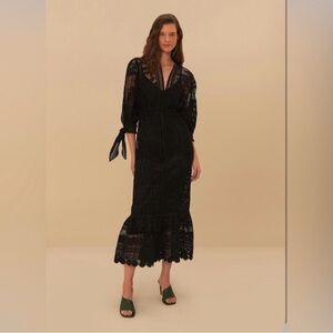 NWOT. Black Morada Boa Guipure Maxi Dress